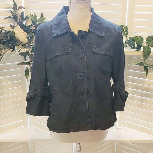 SANDRO SPORTSWEAR BLACK BUTTON DOWN BLAZER SIZE PM - Picture 1 of 5